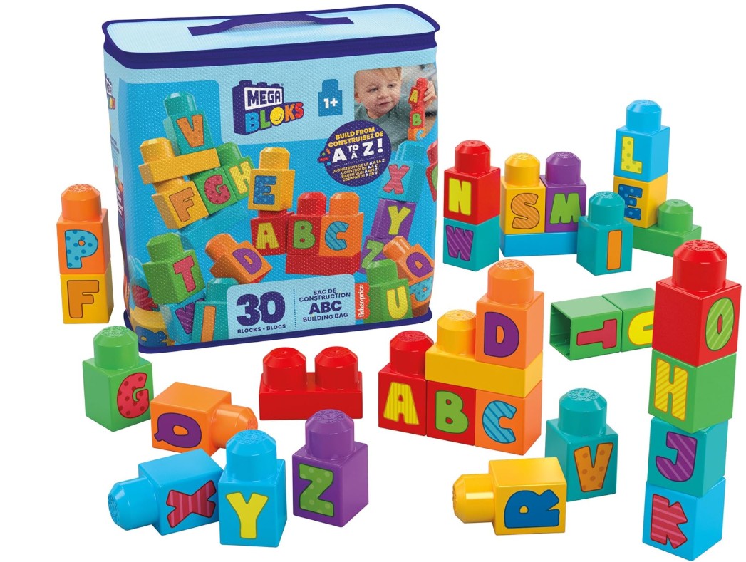 MEGA BLOCKS - IMPARA L'ALFABETO , Set di blocchi da costruzione 30 pezzi